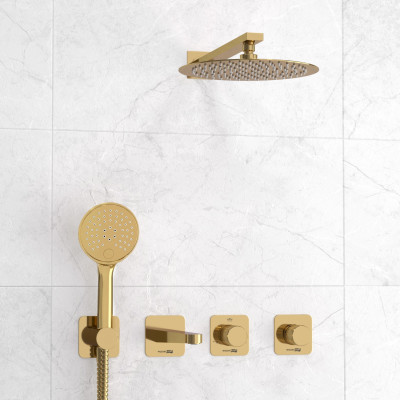 Встраиваемый комплект для ванны с верхней душевой насадкой, лейкой WasserKRAFT Ems 7600 , глянцевое золото