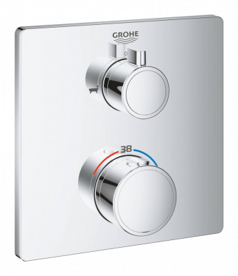 Термостатический смеситель для ванны GROHE Grohtherm с переключателем на 2 положения ванна-душ, квадратная розетка, хром (24080000)