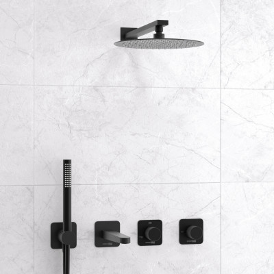 Встраиваемый комплект для ванны с верхней душевой насадкой, лейкой WasserKRAFT Fulda 5200 , черный