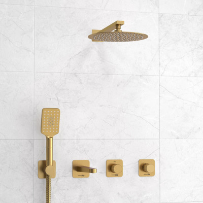 Встраиваемый комплект для ванны с верхней душевой насадкой, лейкой WasserKRAFT Schunter 8200 , матовое золото