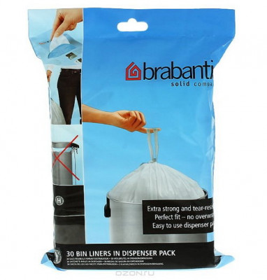 Brabantia 375705 пакеты для мусора, упаковка-диспенсер, размер H, 40/50 л, 30 шт