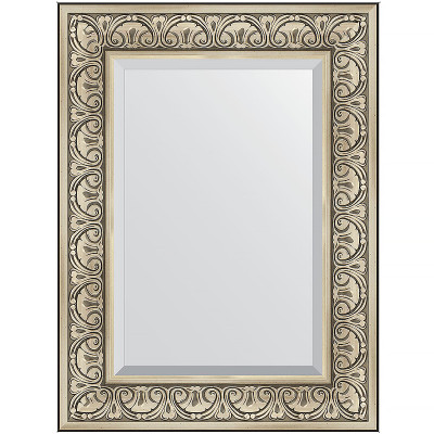 Зеркало настенное Evoform Exclusive 80х60 BY 3398 с фацетом в багетной раме Барокко серебро 106 мм
