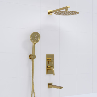 Встраиваемый комплект для ванны с верхней душевой насадкой, лейкой и изливом WasserKRAFT  (A71208), глянцевое золото