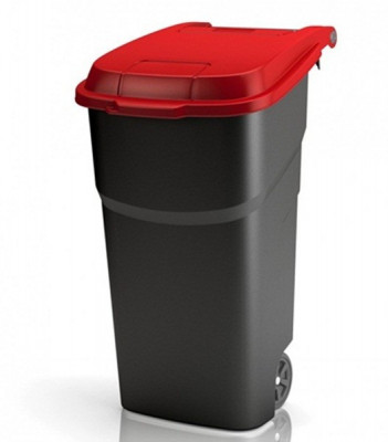 Rotho АТЛАС контейнер пластиковый на колесах с крышкой 100 л черный/красный