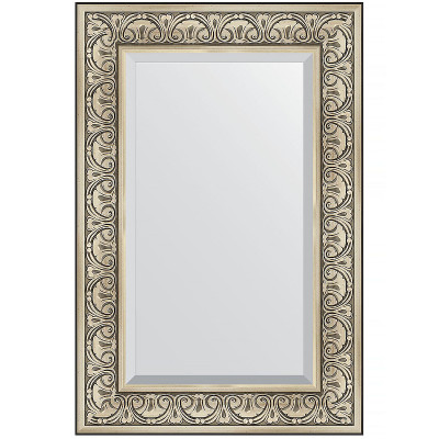 Зеркало настенное Evoform Exclusive 90х60 BY 3424 с фацетом в багетной раме Барокко серебро 106 мм
